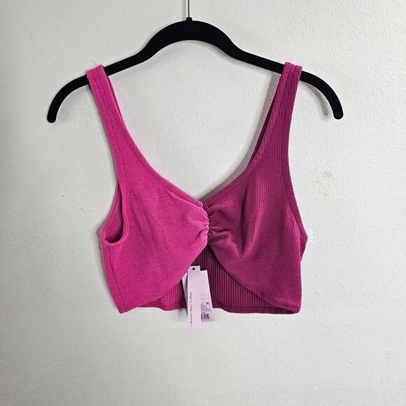 NWT Wild Fable Pink Color Block Front Ruched Bralette Crop Tank Top Medium - Picture 3 of 9